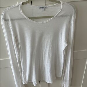 James Perse White Long Sleeve Scoop Neck Top